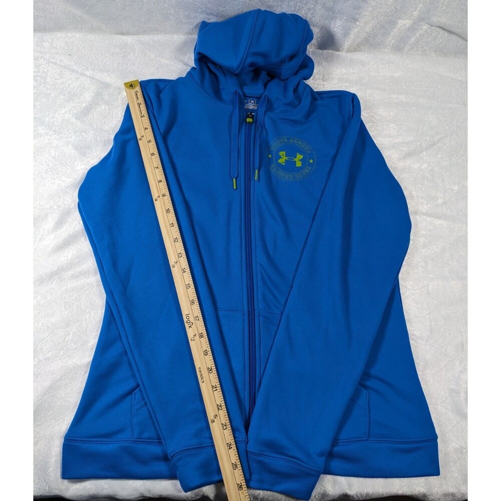 Under Armour Women's Medium Blue Full Zip Hoodie Lime Logo Thumbholes Athletic - Picture 5 of 9